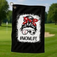 Bleached Mom Life Soccer Messy Bun Baseball Game Day Golf Towel thumb 1