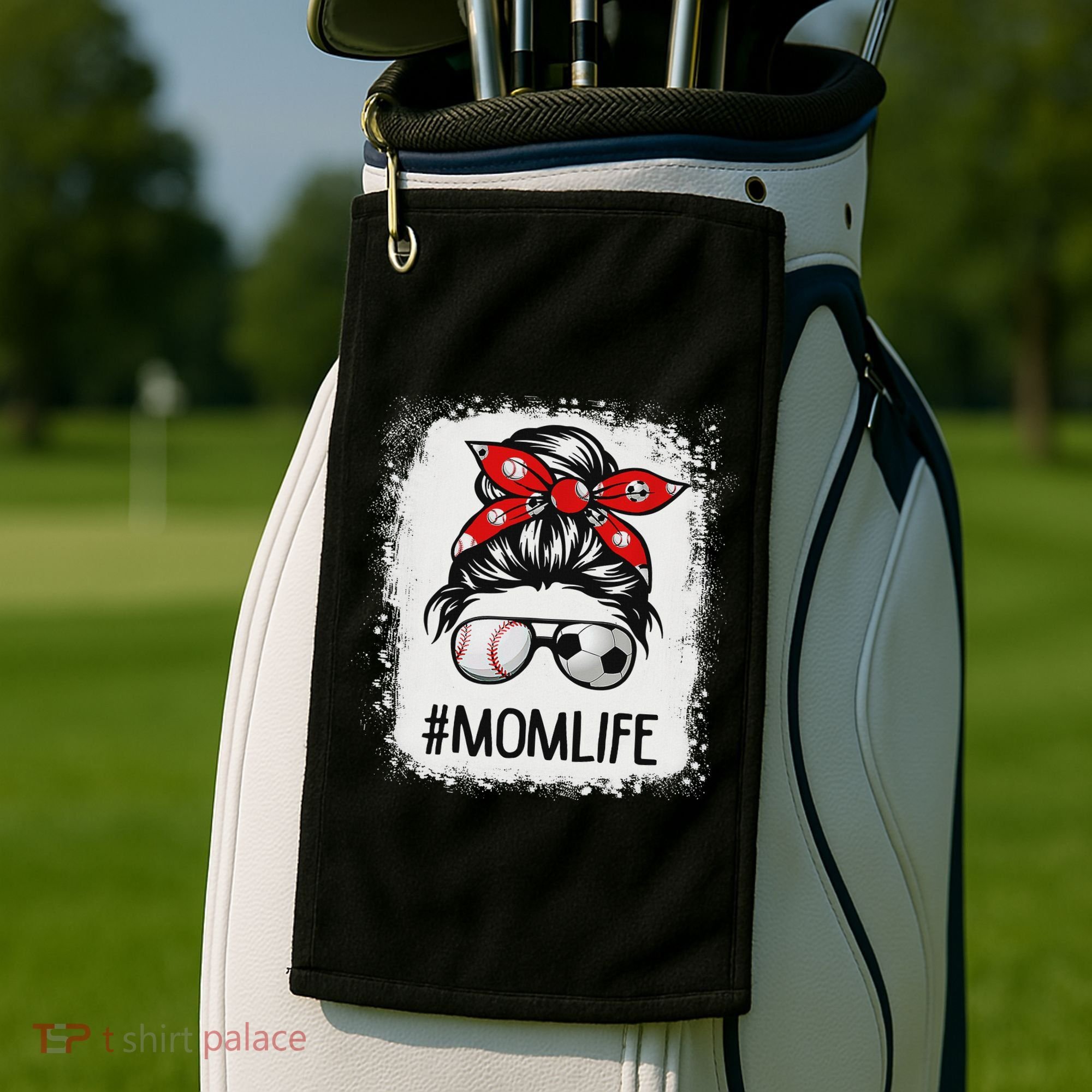 Bleached Mom Life Soccer Messy Bun Baseball Game Day Golf Towel