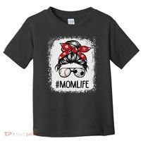 Bleached Mom Life Soccer Messy Bun Baseball Game Day Toddler T-Shirt thumb 0