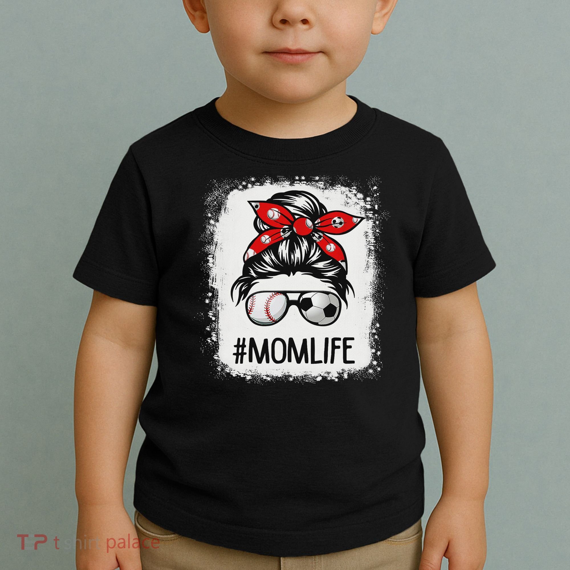 Bleached Mom Life Soccer Messy Bun Baseball Game Day Toddler T-Shirt