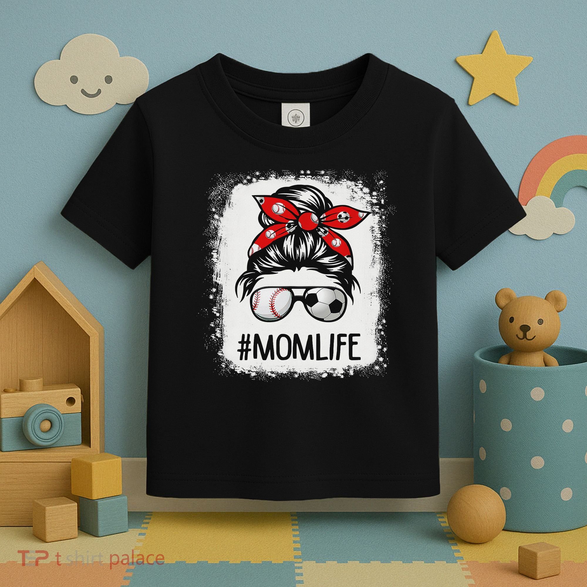 Bleached Mom Life Soccer Messy Bun Baseball Game Day Toddler T-Shirt