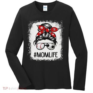 Bleached Mom Life Soccer Messy Bun Baseball Game Day Women's Long Sleeve Shirt