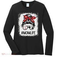 Bleached Mom Life Soccer Messy Bun Baseball Game Day Women's Long Sleeve Shirt thumb 0