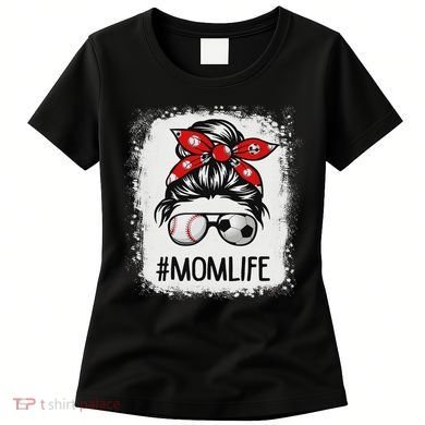 Bleached Mom Life Soccer Messy Bun Baseball Game Day Women's T-Shirt