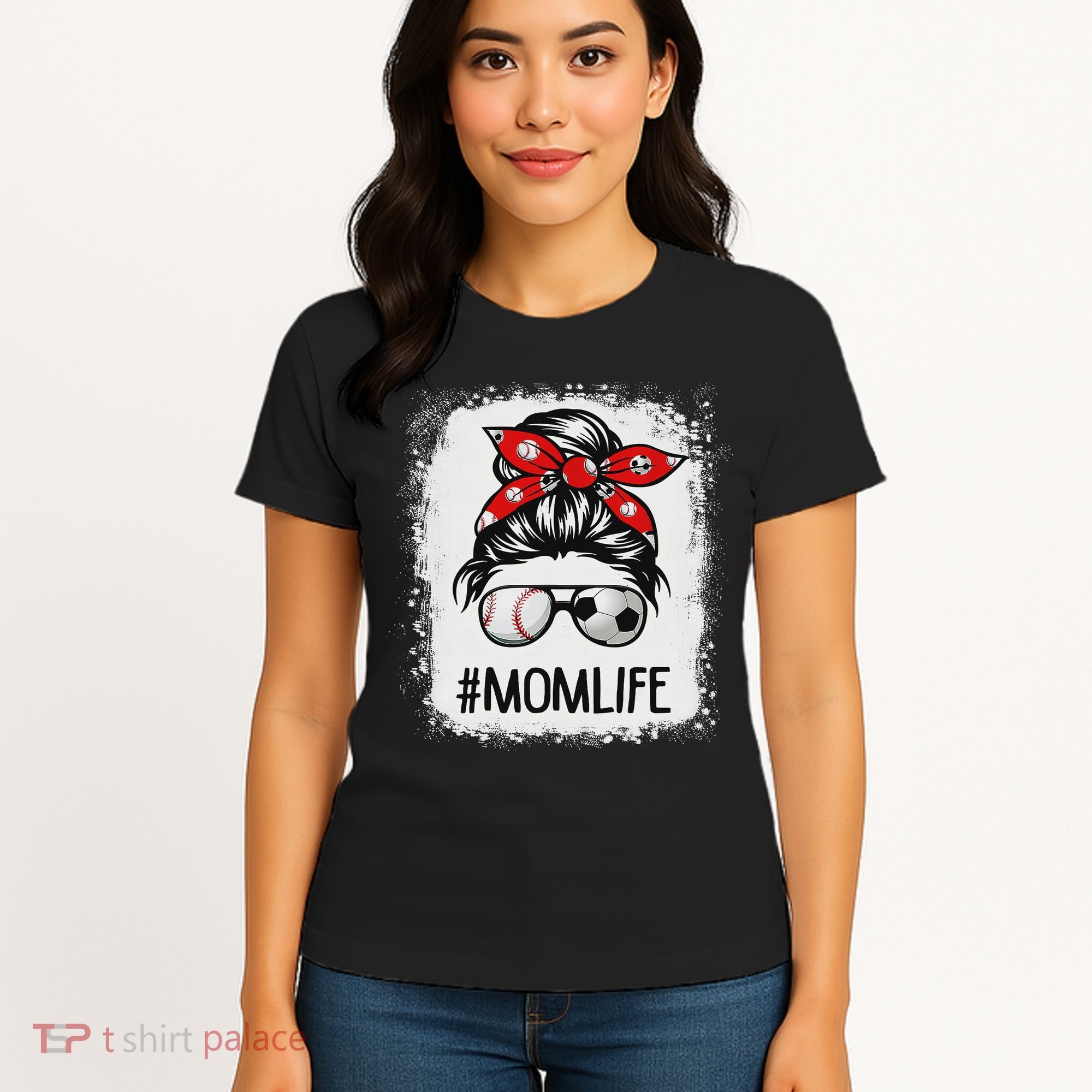 Bleached Mom Life Soccer Messy Bun Baseball Game Day Women's T-Shirt