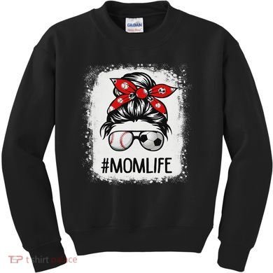 Bleached Mom Life Soccer Messy Bun Baseball Game Day Kids Sweatshirt