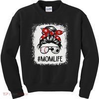 Bleached Mom Life Soccer Messy Bun Baseball Game Day Kids Sweatshirt thumb 0