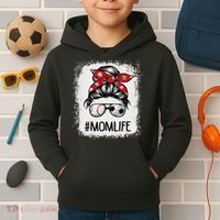 Bleached Mom Life Soccer Messy Bun Baseball Game Day Kids Hoodie thumb 2