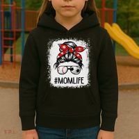 Bleached Mom Life Soccer Messy Bun Baseball Game Day Kids Hoodie thumb 3