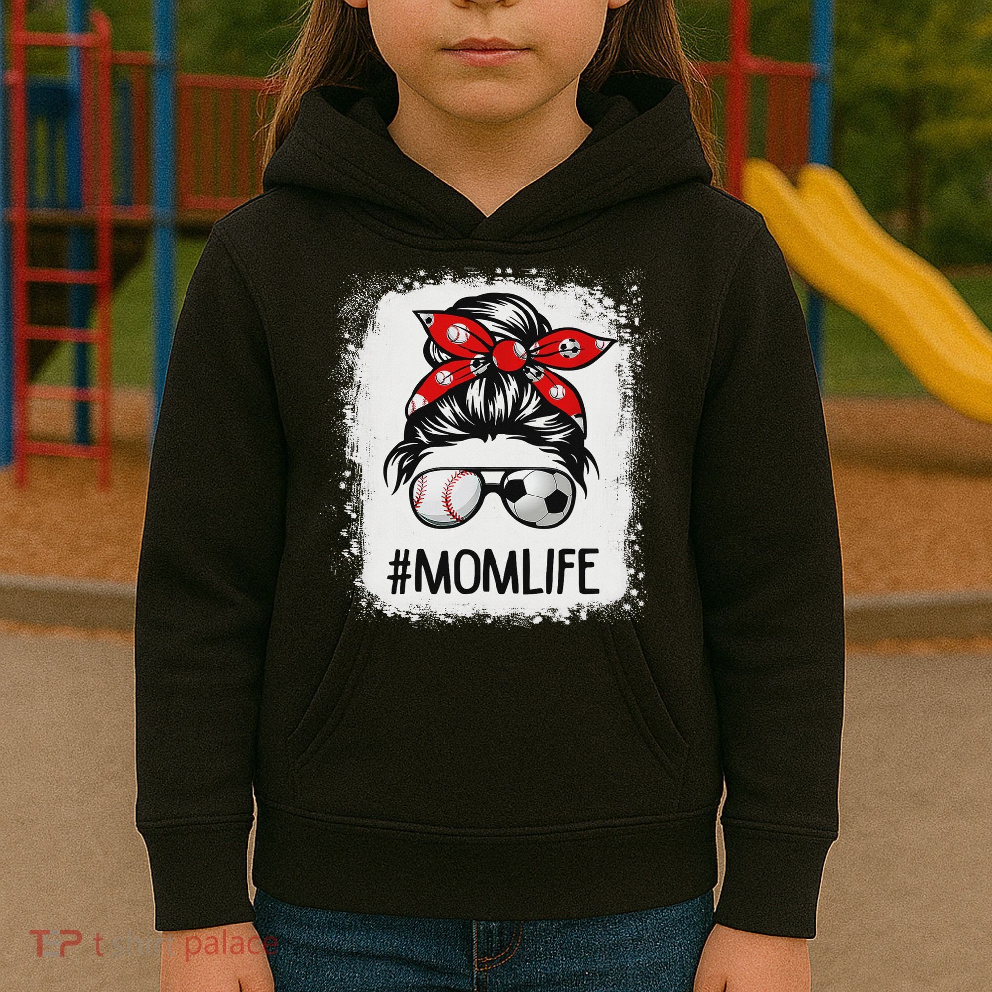 Bleached Mom Life Soccer Messy Bun Baseball Game Day Kids Hoodie
