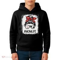 Bleached Mom Life Soccer Messy Bun Baseball Game Day Kids Hoodie thumb 4