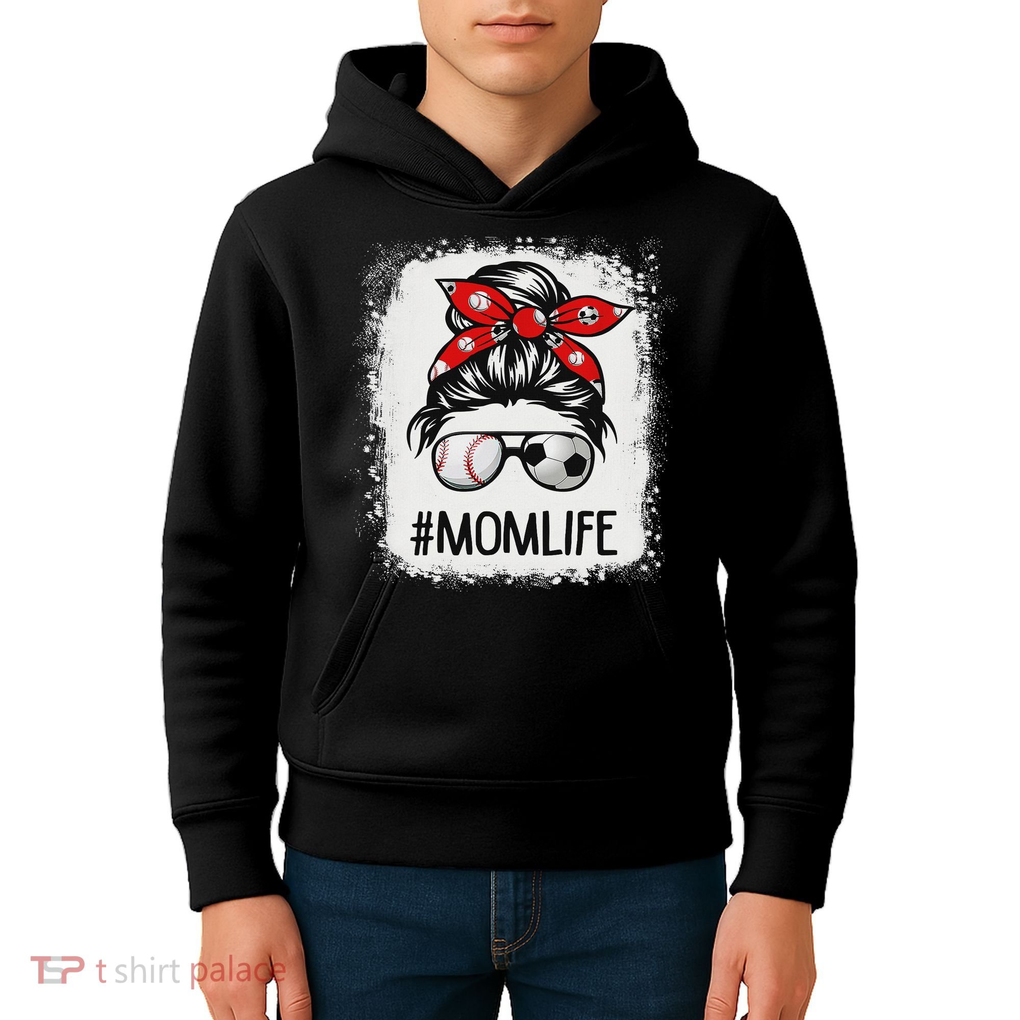 Bleached Mom Life Soccer Messy Bun Baseball Game Day Kids Hoodie