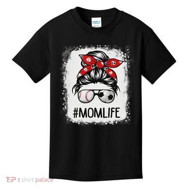Bleached Mom Life Soccer Messy Bun Baseball Game Day Kids T-Shirt