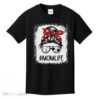 Bleached Mom Life Soccer Messy Bun Baseball Game Day Kids T-Shirt thumb 0