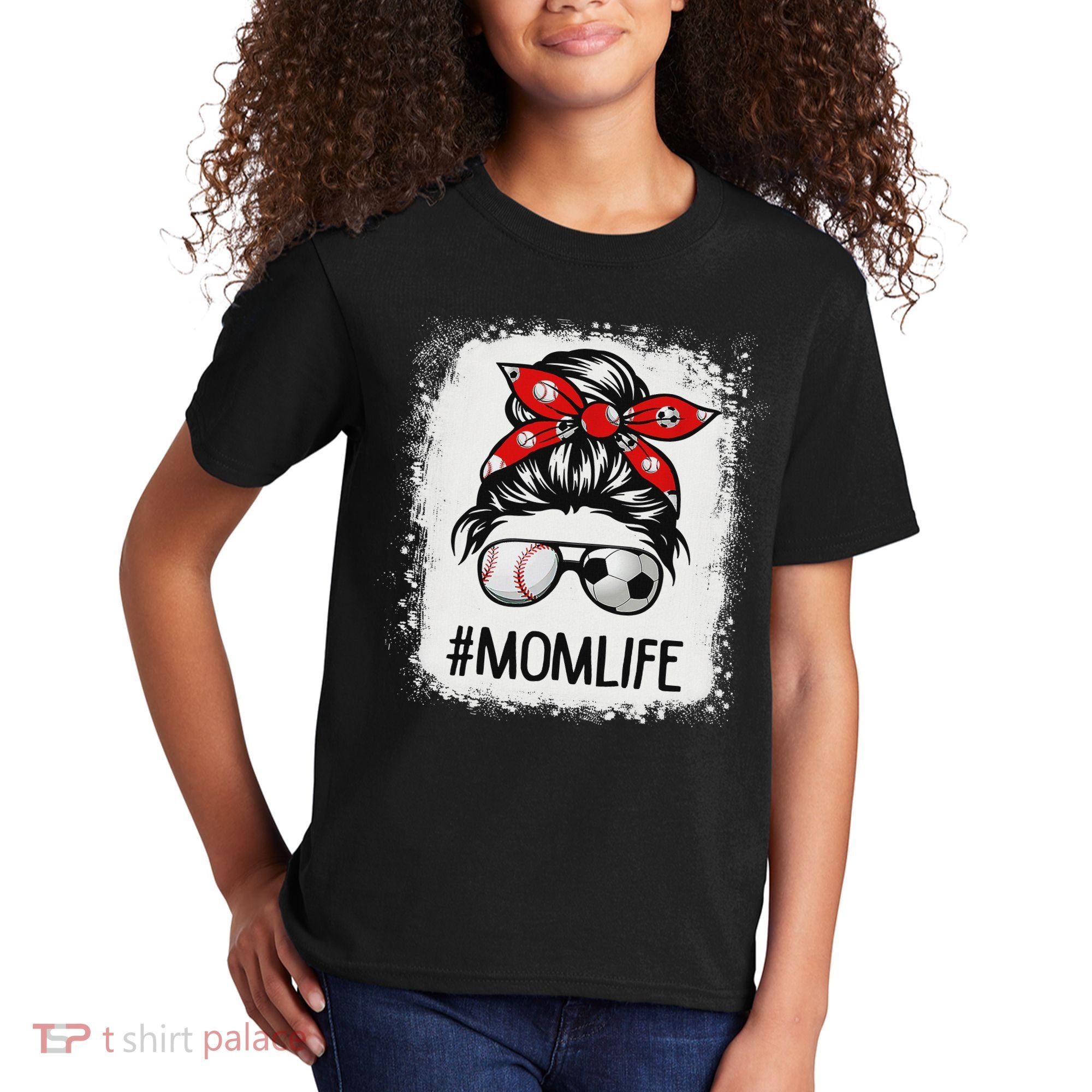 Bleached Mom Life Soccer Messy Bun Baseball Game Day Kids T-Shirt
