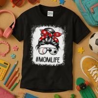 Bleached Mom Life Soccer Messy Bun Baseball Game Day Kids T-Shirt thumb 3