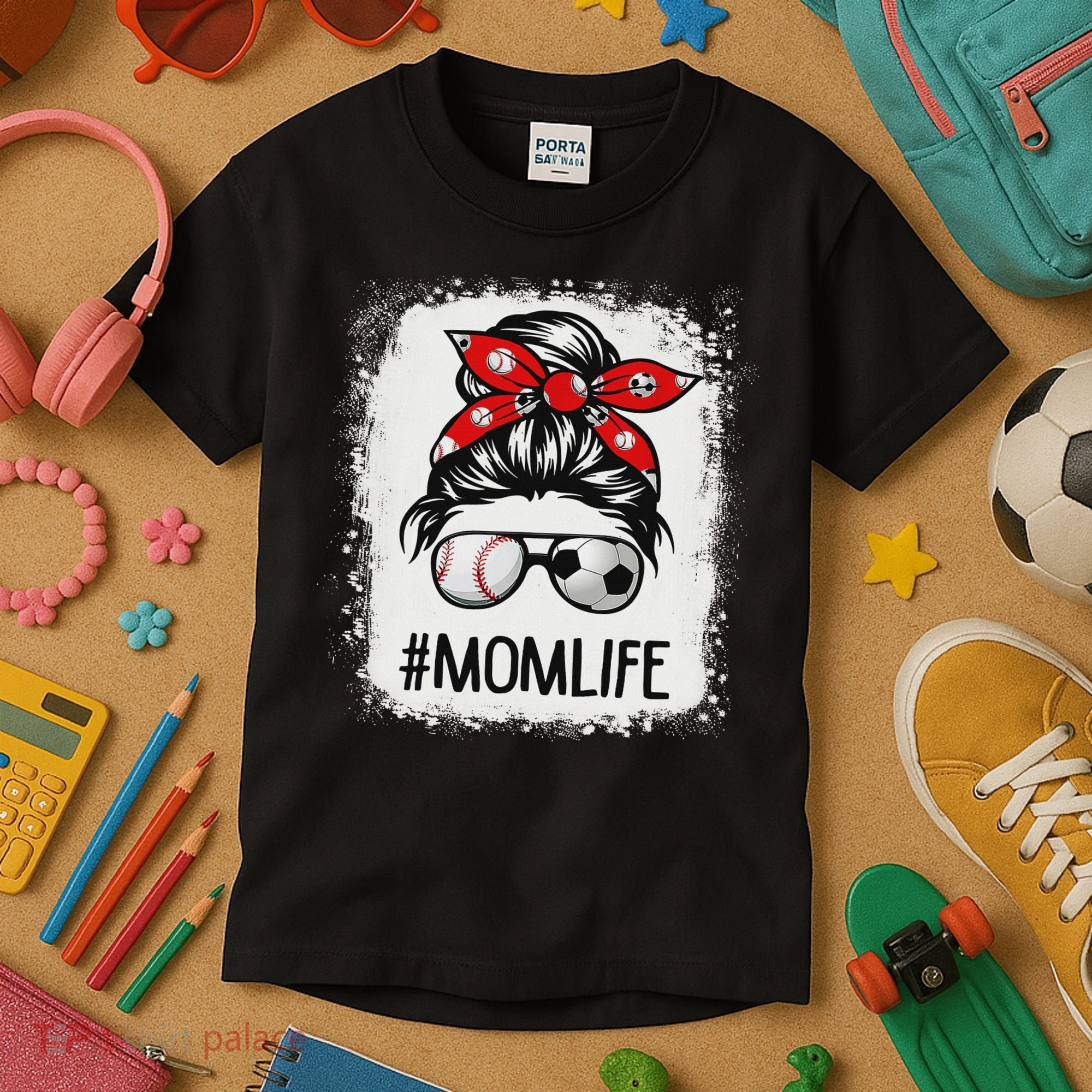 Bleached Mom Life Soccer Messy Bun Baseball Game Day Kids T-Shirt