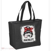 Bleached Mom Life Soccer Messy Bun Baseball Game Day Tote Bag thumb 2