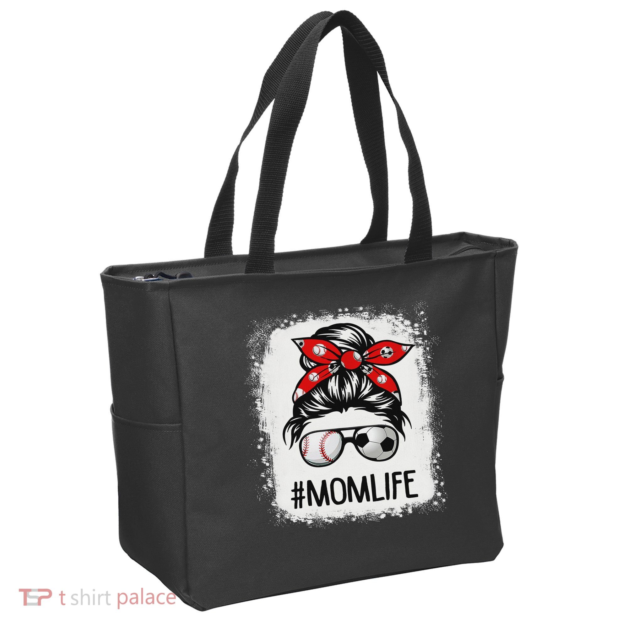 Bleached Mom Life Soccer Messy Bun Baseball Game Day Tote Bag