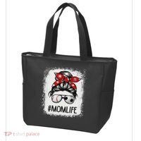 Bleached Mom Life Soccer Messy Bun Baseball Game Day Tote Bag thumb 3