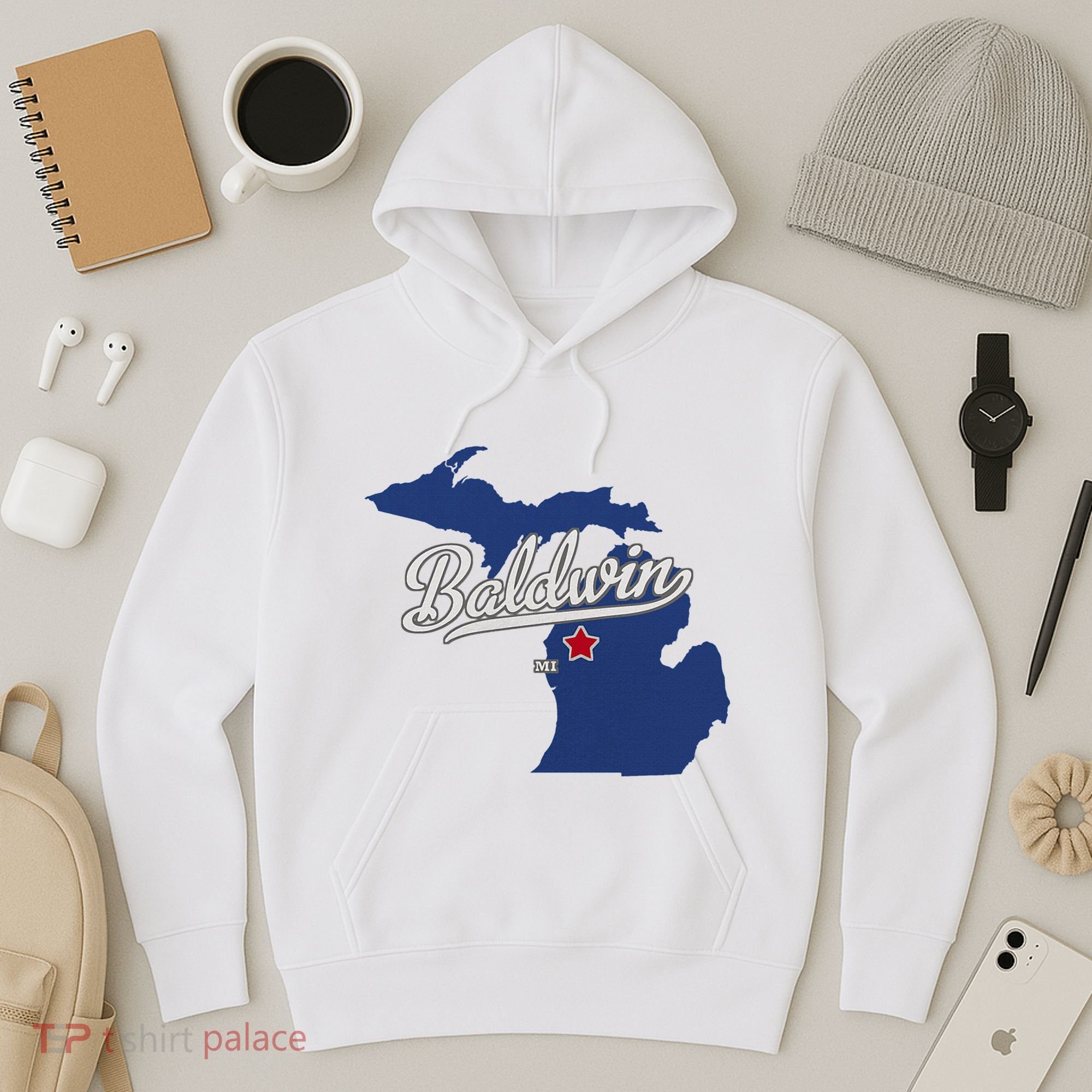 Baldwin Michigan Lake County Mi Map Hoodie