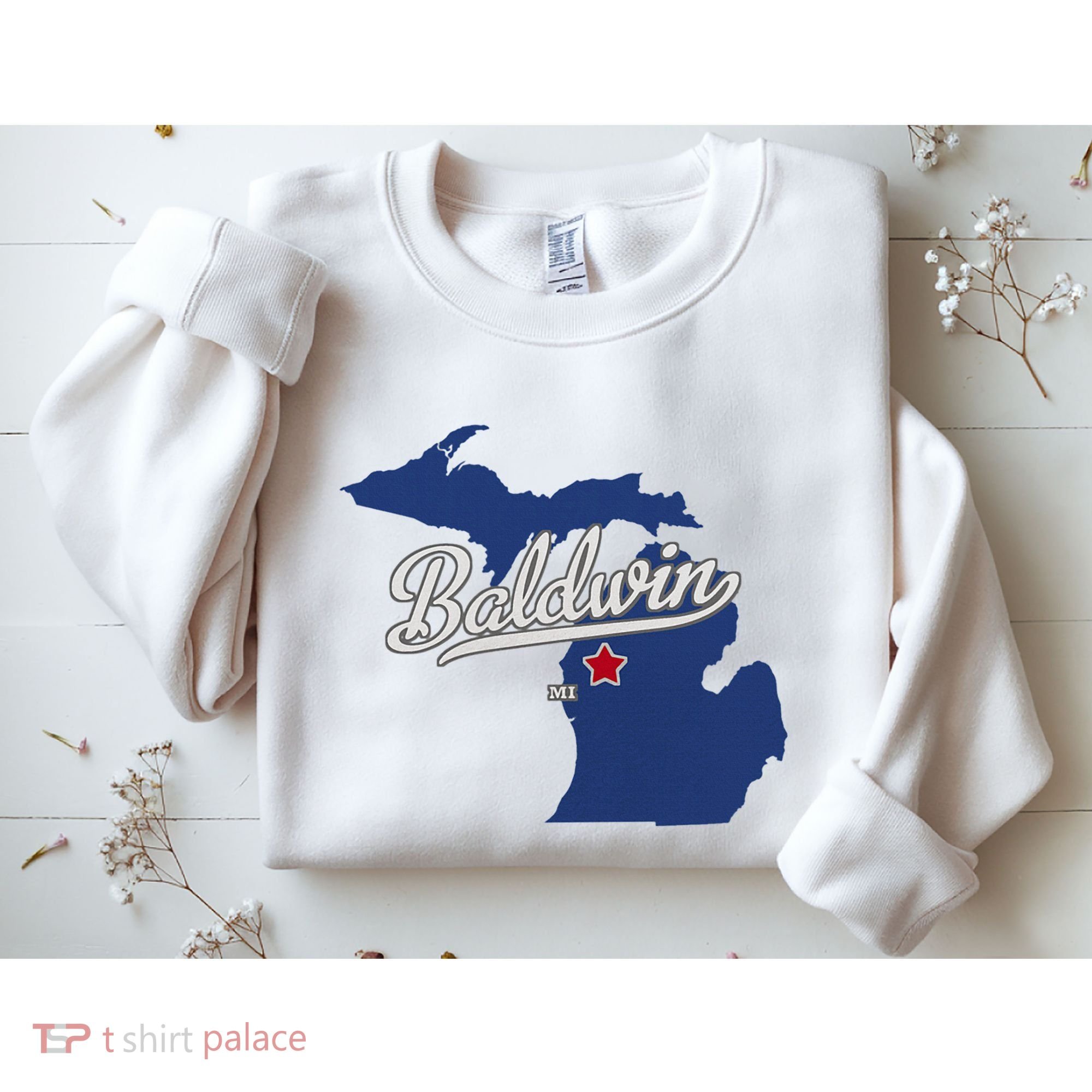 Baldwin Michigan Lake County Mi Map Sweatshirt