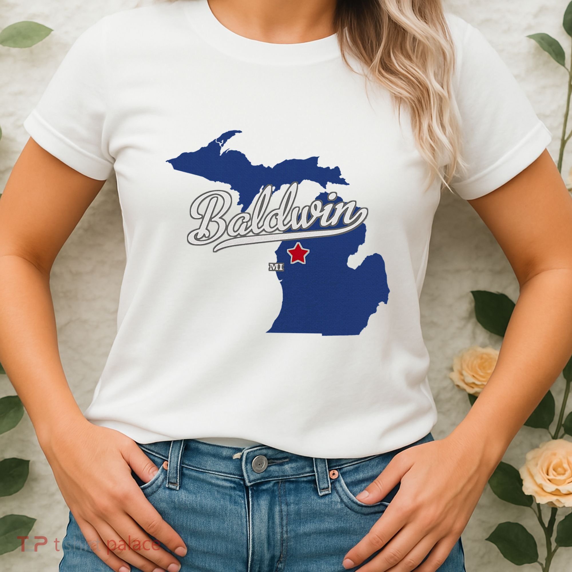 Baldwin Michigan Lake County Mi Map Women's T-Shirt