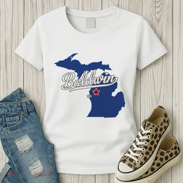 Baldwin Michigan Lake County Mi Map Women's T-Shirt