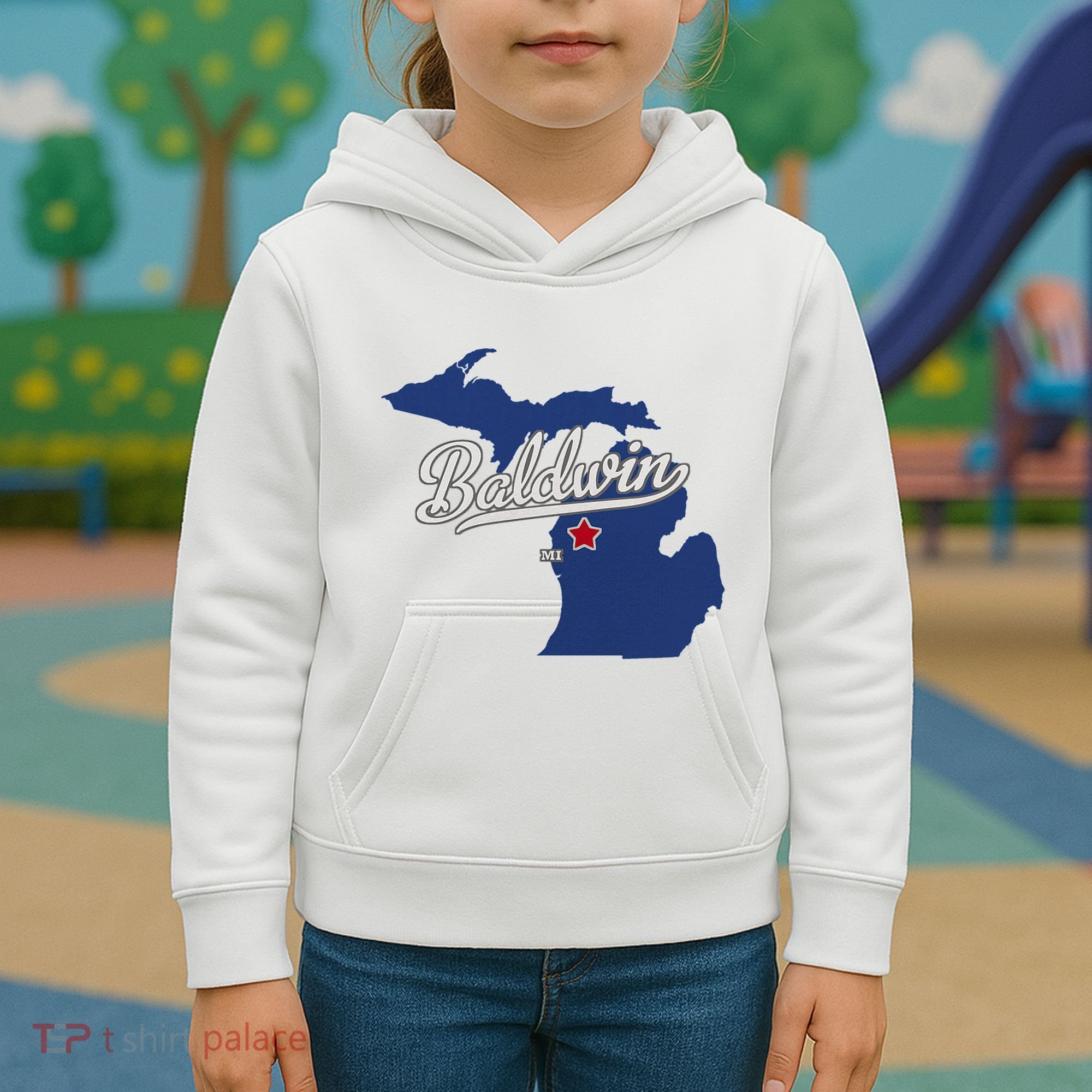 Baldwin Michigan Lake County Mi Map Kids Hoodie