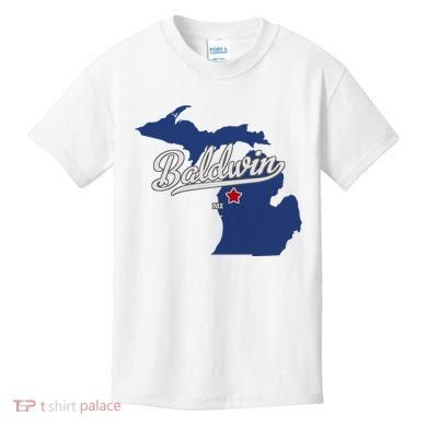 Baldwin Michigan Lake County Mi Map Kids T-Shirt