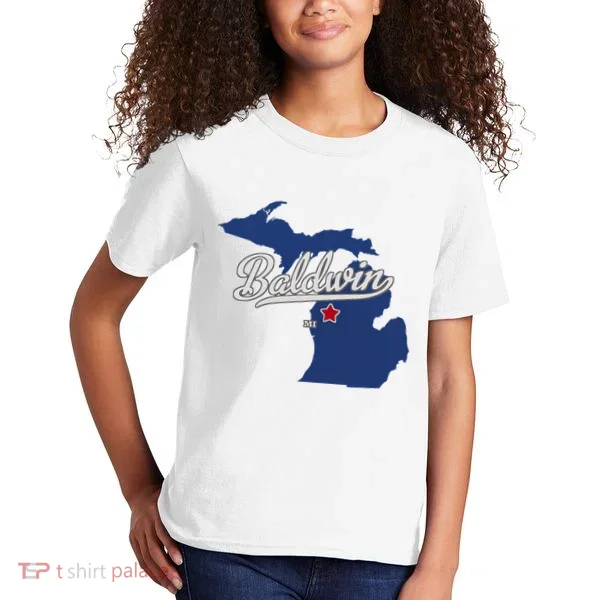 Baldwin Michigan Lake County Mi Map Kids T-Shirt