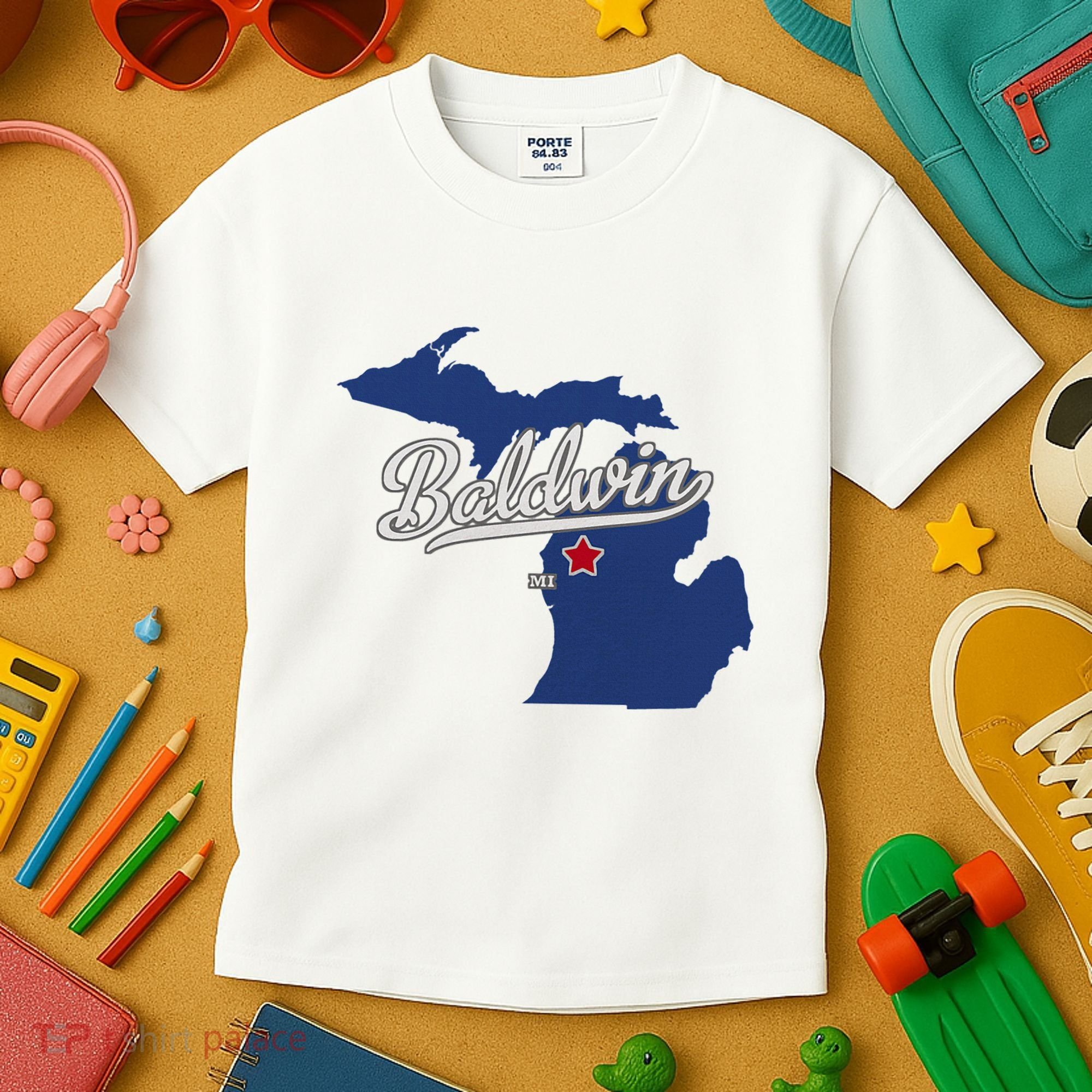 Baldwin Michigan Lake County Mi Map Kids T-Shirt
