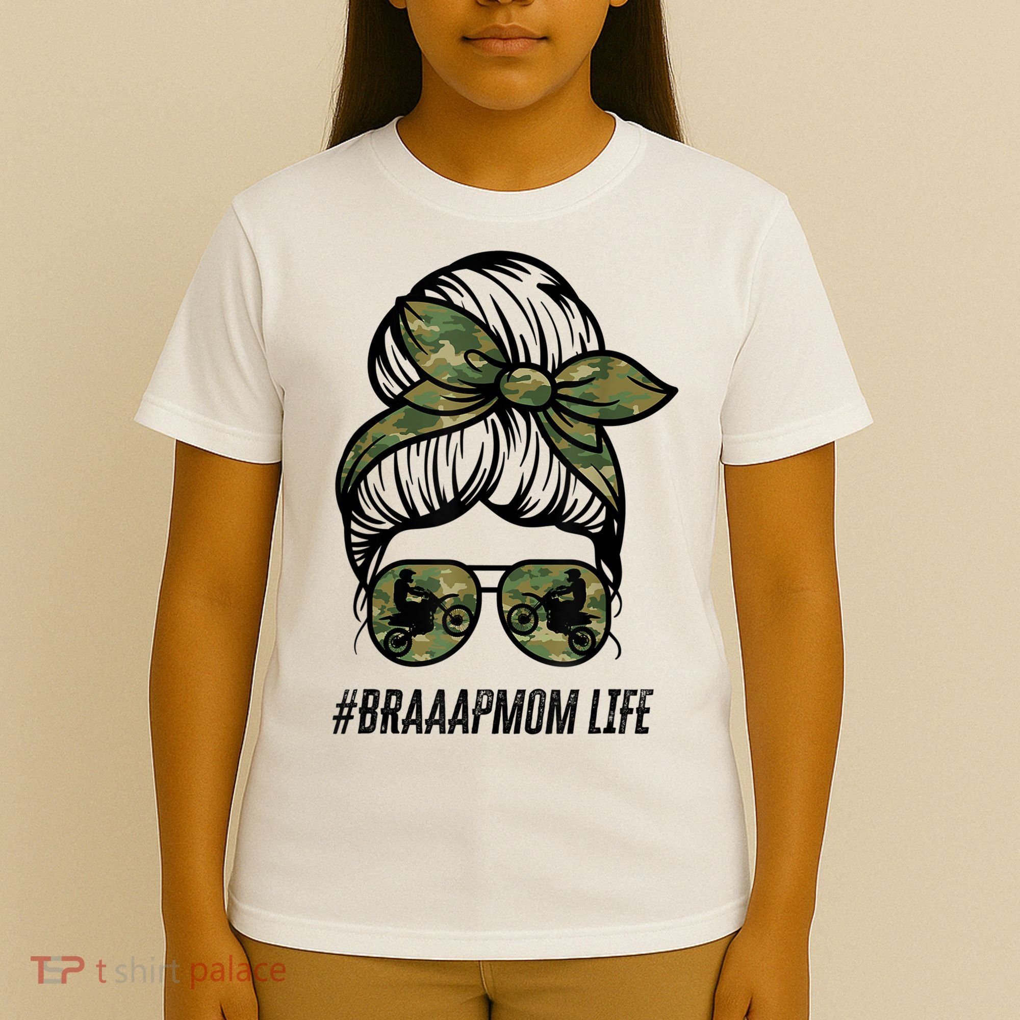 Braaap Mom Life Dirt Bike Gift For Motocross Messy Bun Dirt Bike T-Shirt
