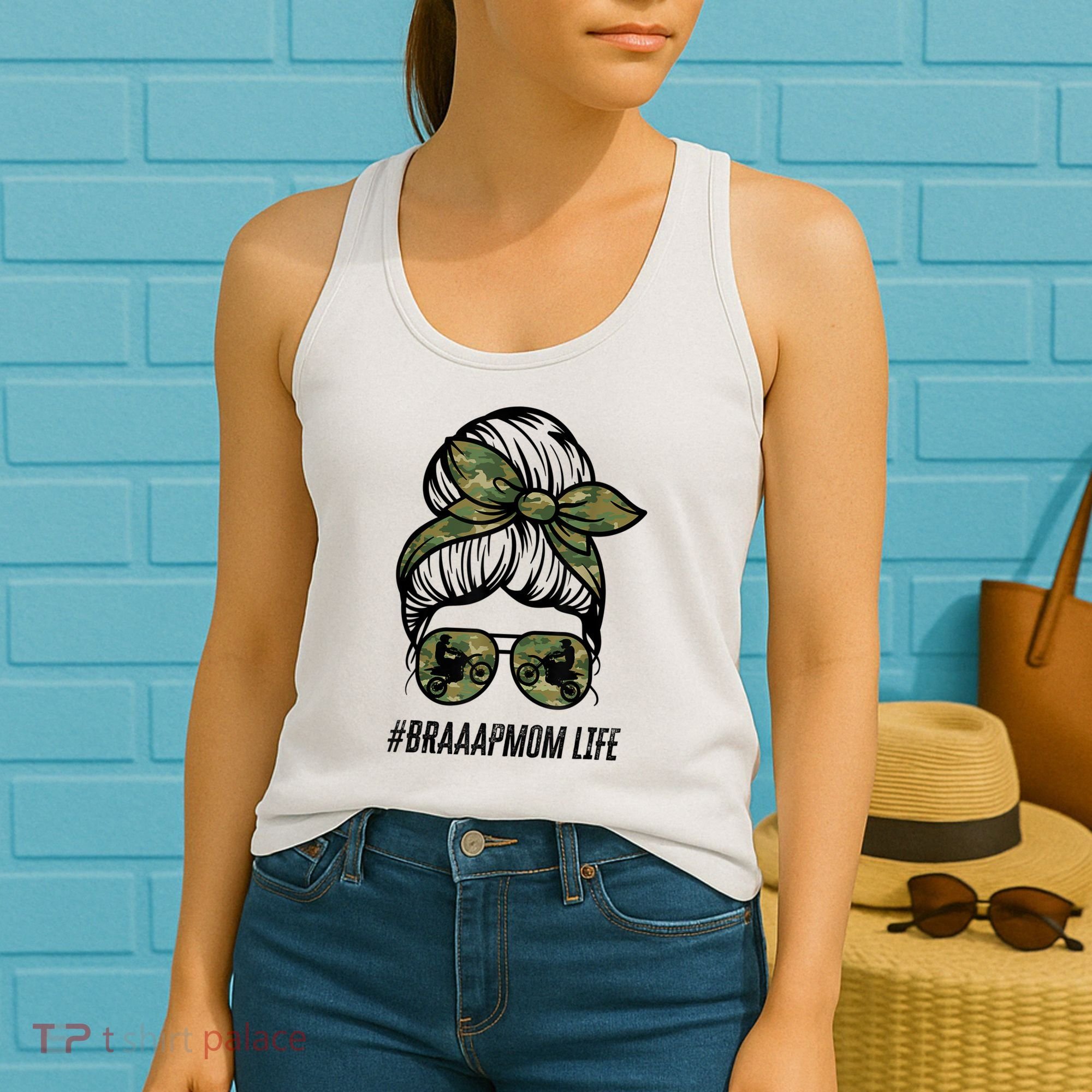 Braaap Mom Life Dirt Bike Gift For Motocross Messy Bun Dirt Bike Women's Tank Top