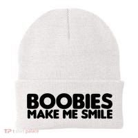 Boobies Make Me Smile Adult Humor Funny Gift Beanie thumb 0