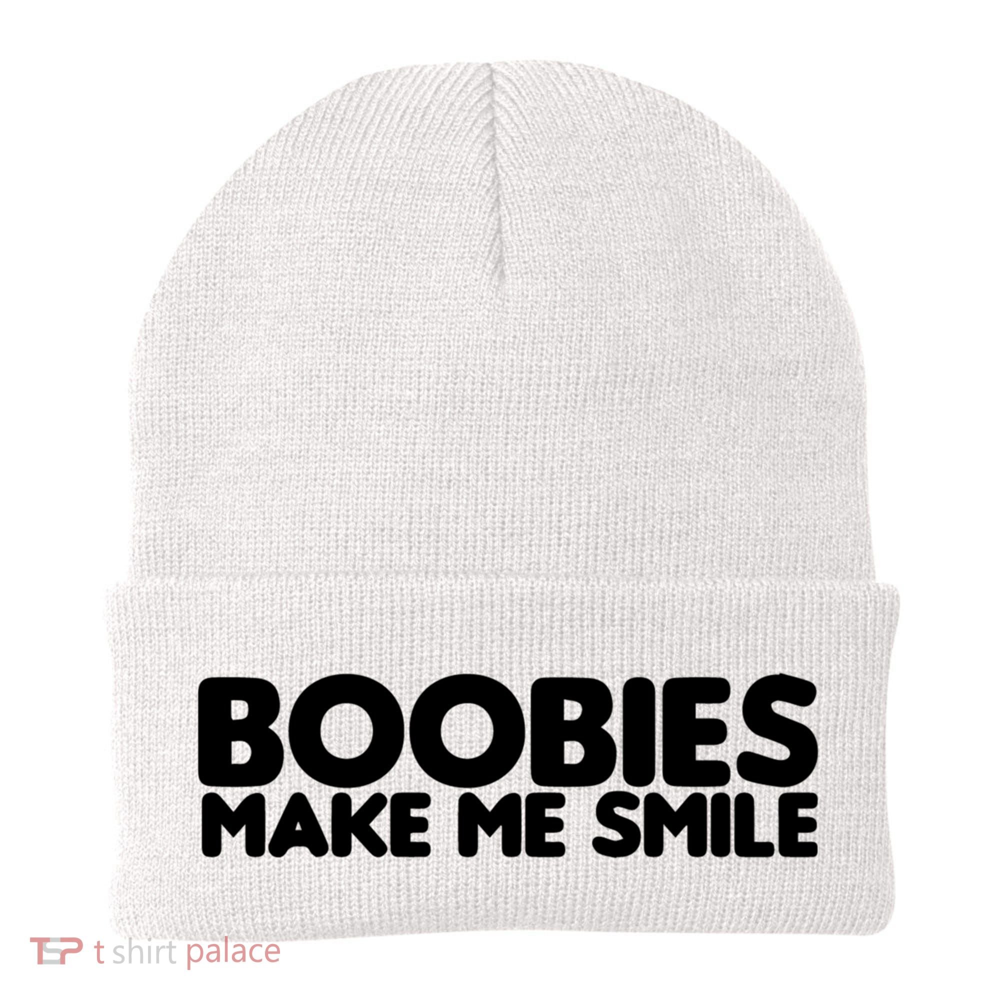 Boobies Make Me Smile Adult Humor Funny Gift Beanie