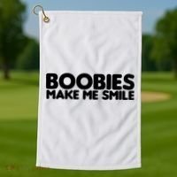 Boobies Make Me Smile Adult Humor Funny Gift Golf Towel thumb 1