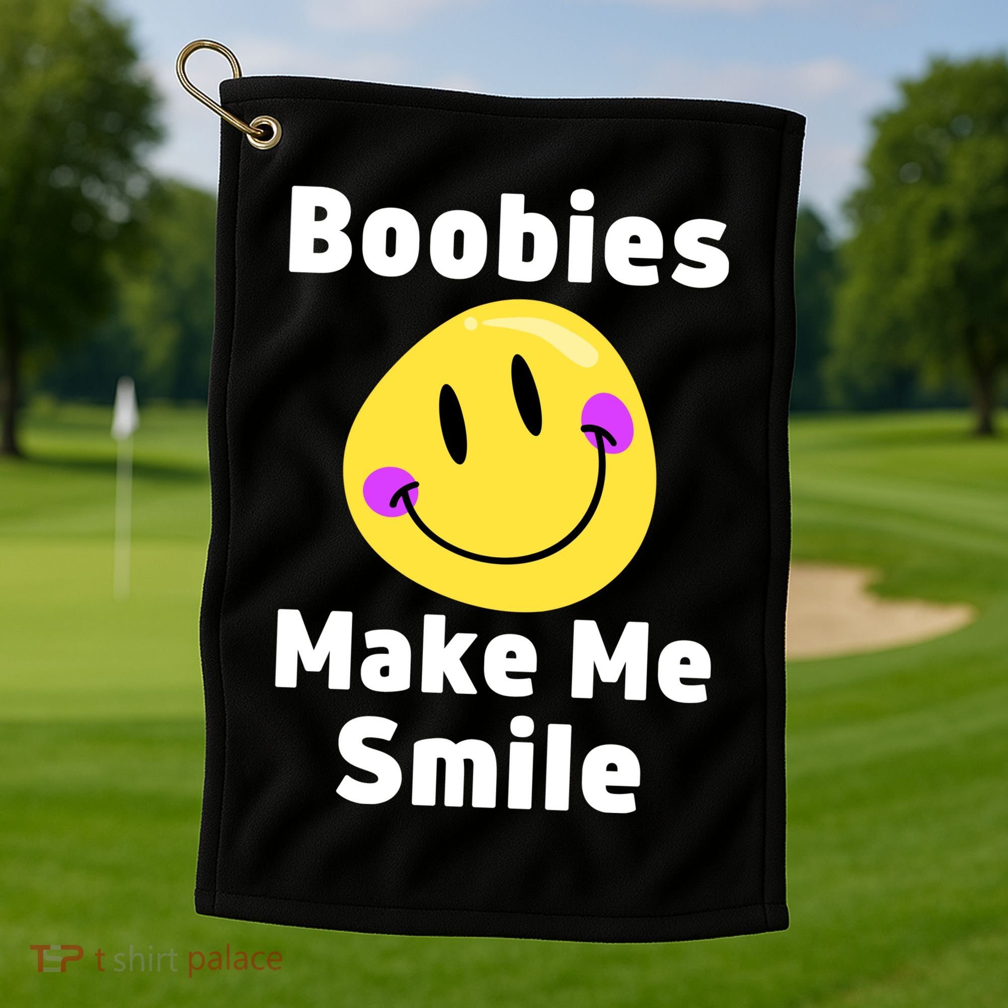 Boobies Make Me Smile Mardi Gras Funny Golf Towel