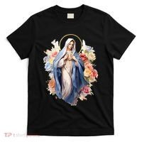 Blessed Mother Mary Mother Of Jesus Roses Our Lady Catholic T-Shirt thumb 0