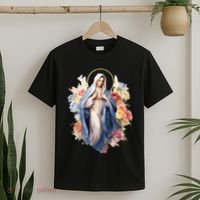 Blessed Mother Mary Mother Of Jesus Roses Our Lady Catholic T-Shirt thumb 2