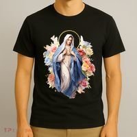 Blessed Mother Mary Mother Of Jesus Roses Our Lady Catholic T-Shirt thumb 3