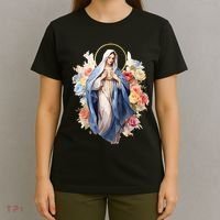 Blessed Mother Mary Mother Of Jesus Roses Our Lady Catholic T-Shirt thumb 4