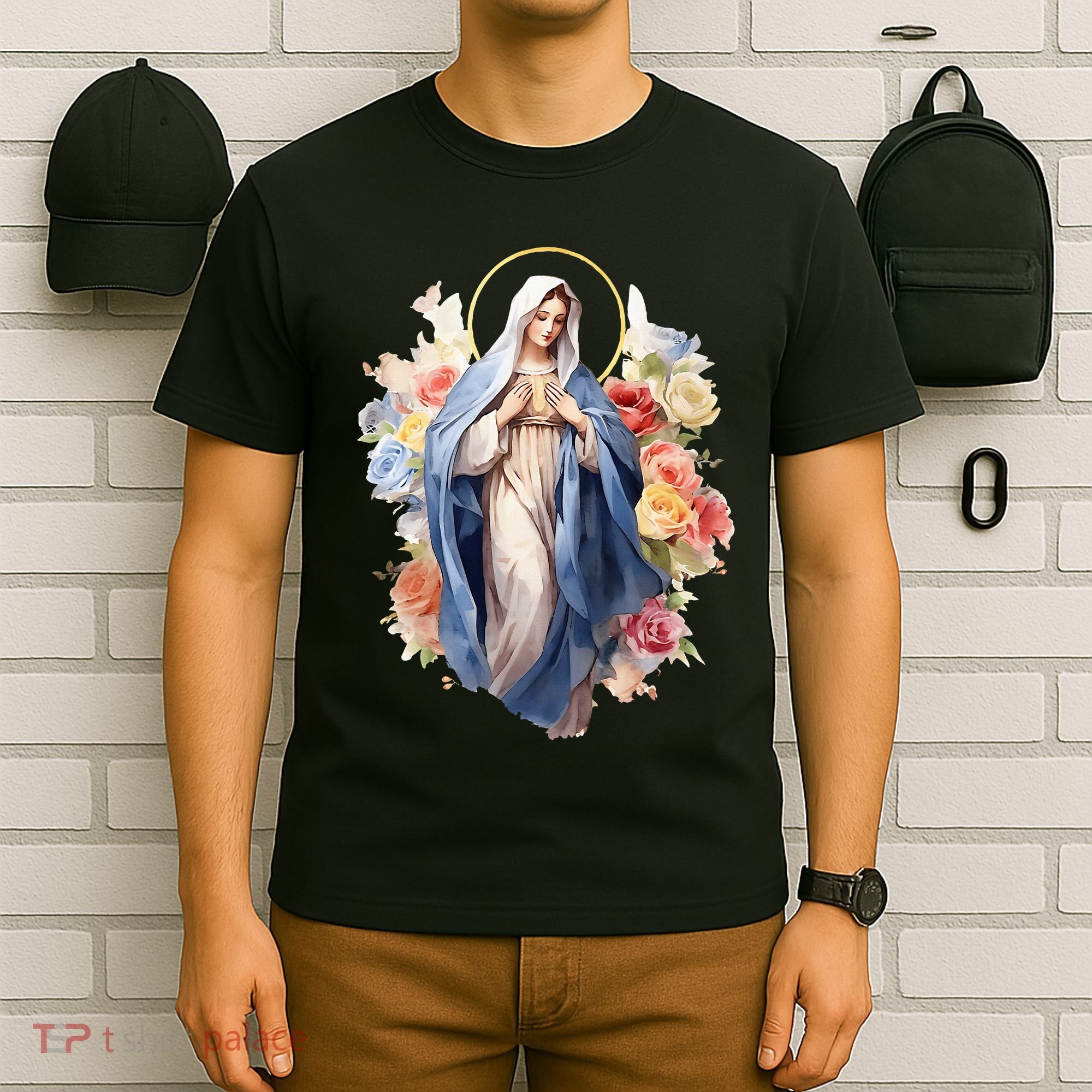Blessed Mother Mary Mother Of Jesus Roses Our Lady Catholic T-Shirt