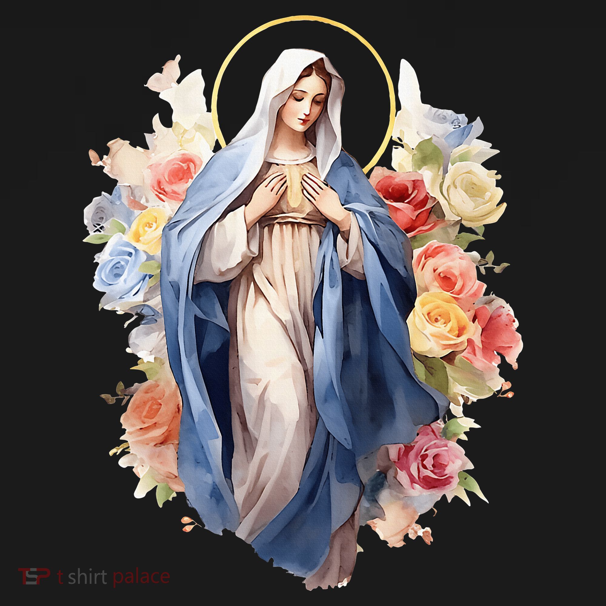 Blessed Mother Mary Mother Of Jesus Roses Our Lady Catholic T-Shirt