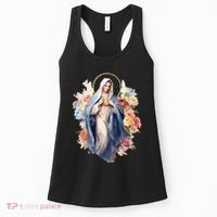 Blessed Mother Mary Mother Of Jesus Roses Our Lady Catholic Women's Tank Top thumb 0