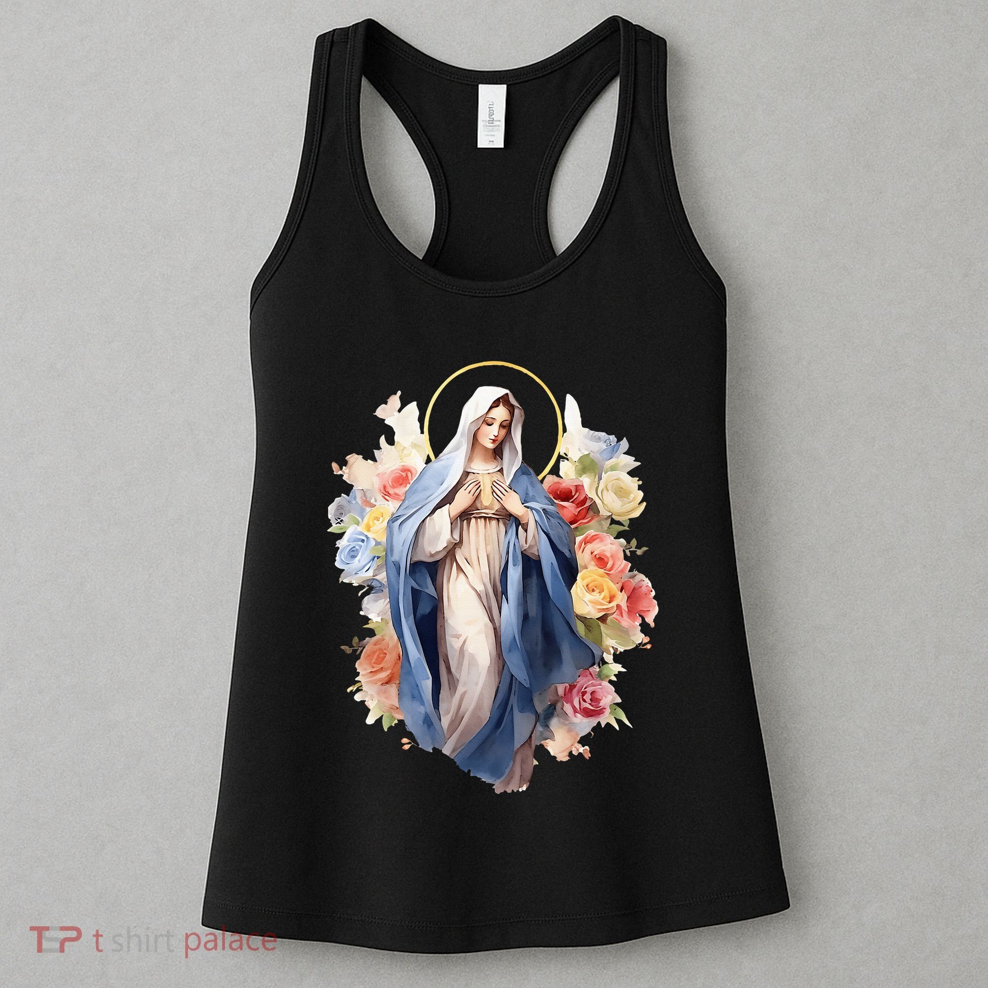 Blessed Mother Mary Mother Of Jesus Roses Our Lady Catholic Women's Tank Top