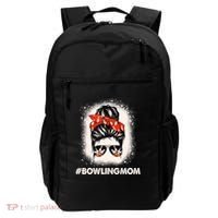 Bowling Mom Messy Bun Bleached Look Bowling Pins And Ball Gift Backpack thumb 0