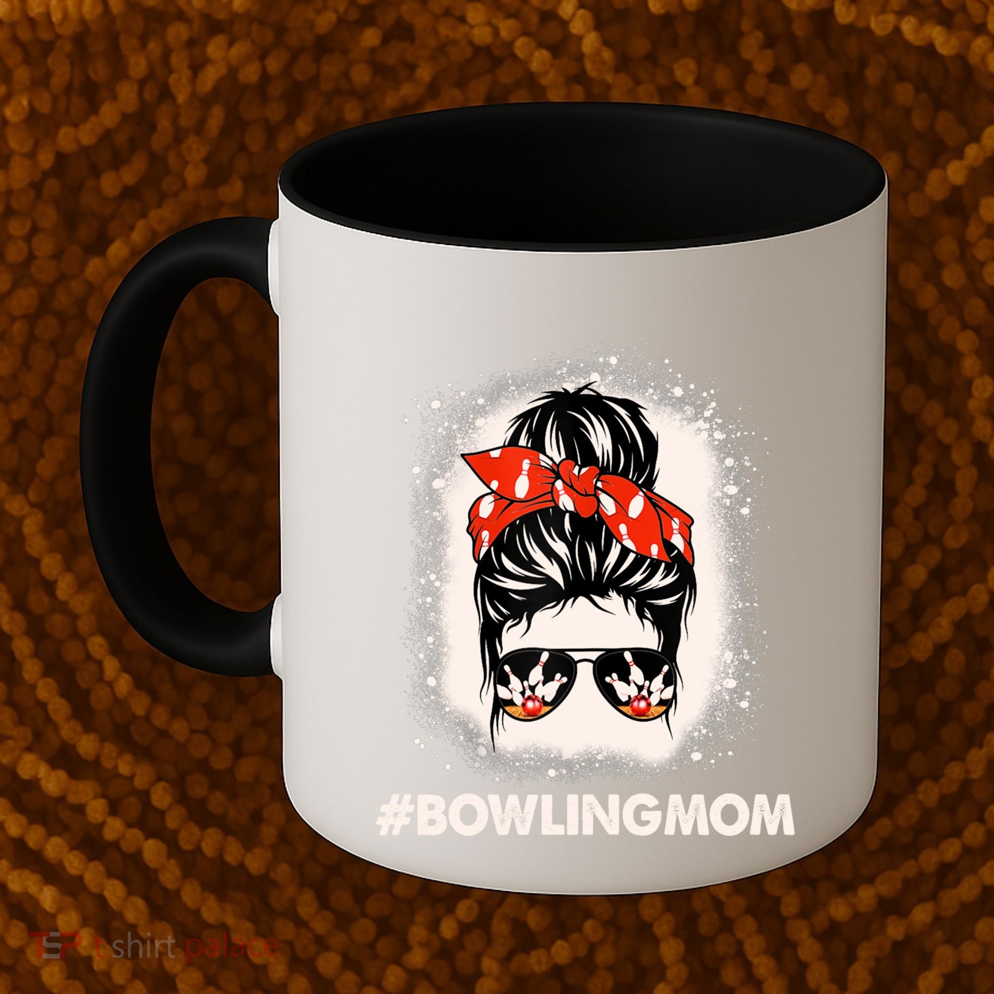 Bowling Mom Messy Bun Bleached Look Bowling Pins And Ball Gift Coffee Mug