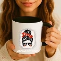 Bowling Mom Messy Bun Bleached Look Bowling Pins And Ball Gift Coffee Mug thumb 3