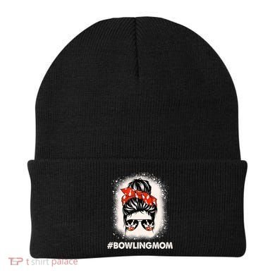 Bowling Mom Messy Bun Bleached Look Bowling Pins And Ball Gift Beanie
